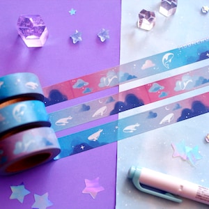 dusk whale washi tape | STATIONERY | moonchu ocean stationery, whale stickers, dreamy cloud washi tape, original art washi tape, pastel deco