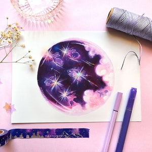 Art du lapin lunaire givré de novembre | ART MÉDIATIQUE A5 | art de lapin mignon, cadeau pour amoureux des lapins, peinture animalière originale, année du lapin, lny