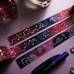 glimmering sky constellation washi tape | STATIONERY | moonchu art, galaxy washi tape, original artist washi tape, space holographic tape