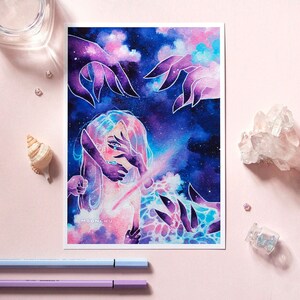 陰鬱なアートワーク、陰気な暗い絵画 | 水彩画アートプリント | 感情的なアート、天体アート、悲しみのアート、暗いアートワーク、手描き