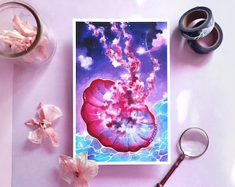coalesce jellyfish original art print | MIXED MEDIA ART | jellyfish art painting, oceanic art, marine art painting, nautical ocean art print
