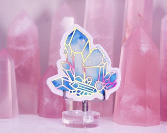 soft pastel crystal holographic die cut vinyl sticker | STICKER | crystal sticker, witchy aesthetic, pastel vinyl sticker, holo sticker