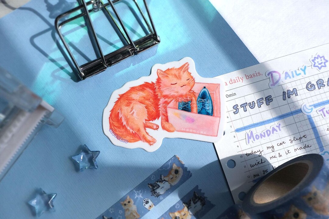 Shoe Cat Die Cut Vinyl Sticker | STICKER | Fun Cat Sticker, Orange ...