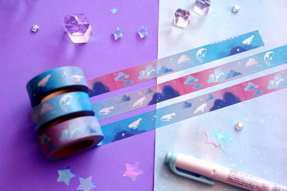 Dream Whale Washi Tape, Cute Purple Washi Tape, Kawaii Stationery