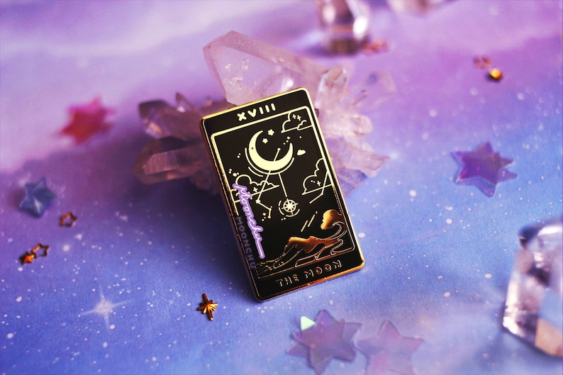 moonchu XVIII. the moon tarot pin ENAMEL PIN la luna moon pin magical pin constellation hard enamel pin witchy halloween art enamel pin image 1