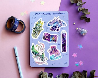 star-dusted collectibles | STICKER SHEET | celestial sticker sheet, witchy art stickers, botanical sticker, plant lover gift