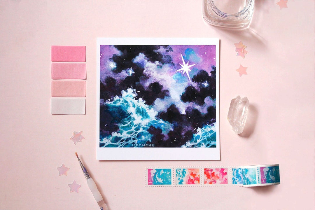 North Star Art Print WATERCOLOUR ART PRINT Ocean Wave Art