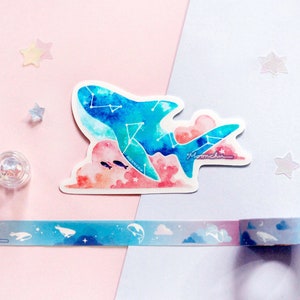 sky whale shark transparent clear die cut vinyl | STICKER | whale shark vinyl sticker, cloud sticker, waterproof transparent shark sticker