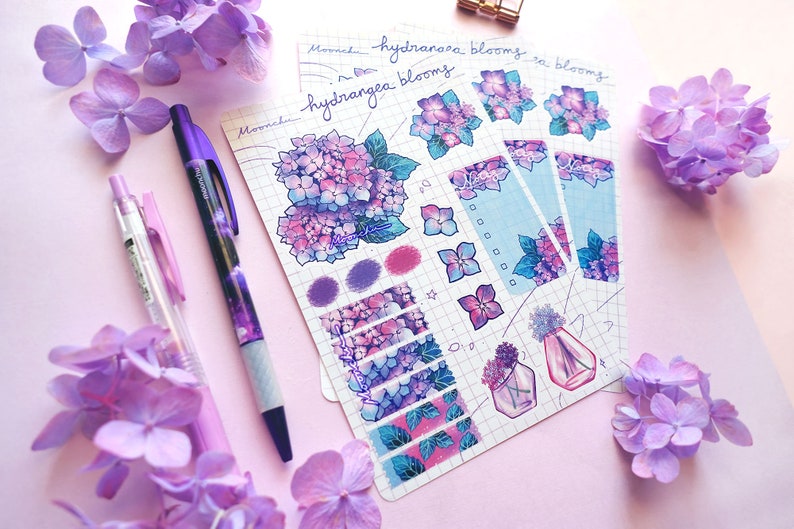 Hydrangea Blooms Kiss Cut Sticker Sheet Moonchu Original Art | STICKERS ...