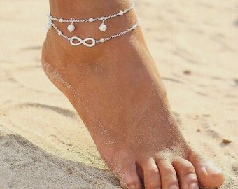 New Women Ankle Bracelet 925 Sterling Anklet Silver Boho Foot Chain Beach Sliver