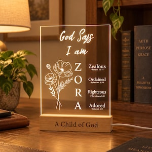 Custom Christian Night Lamp God Says I Am Scripture Lamp, Religious Birthday Gift, Gift for Daughter, Prayer Room Bedroom Decor, Faith Gift