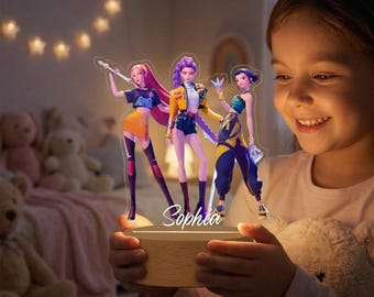 Lámpara de noche personalizada K-POP DEMON, lámpara de merchandising Kpop personalizada con nombre para niñas, decoración de dormitorio de niña, regalo para niñas cazadoras, regalo de cumpleaños