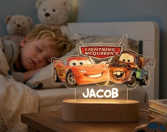 Personalized Lightning McQueen and Mater Night Light With Kid Names, Custom Pixar Lightning McQueen, Christmas Gift, Birthday Gift For Him