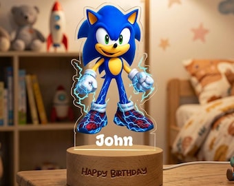 Personalized Sonic Night Light, Custom Name Cartoon Hedgehog Light, Boy Bedroom Decor, Gaming Lover Gift, Boys Birthday Gift, Christmas Gift