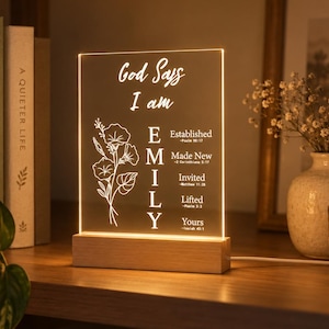 Custom Christian Night Lamp God Says I Am Scripture Lamp, Religious Birthday Gift, Gift for Daughter, Prayer Room Bedroom Decor, Faith Gift
