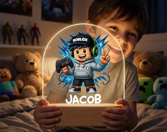 Lámpara de noche personalizada de Roblox, regalo para fans de Roblox, lámpara de noche acrílica personalizada con nombre para fans de Roblox, regalo para niño, lámpara con personaje de Roblox