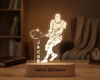 Personalized Tennis Racket Night Light With Name, Gift For Tennis Players, Birthday Gift For Tennis Fans, Tennis Ball Light For Boys Girls