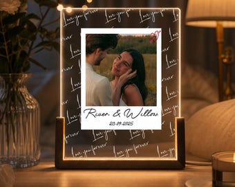 Personalized Couple Photo Plaque Night Light. Custom Photo Collage LED Light, Valentines Day Gift, Engagement Gift, Wedding Gift For Couple