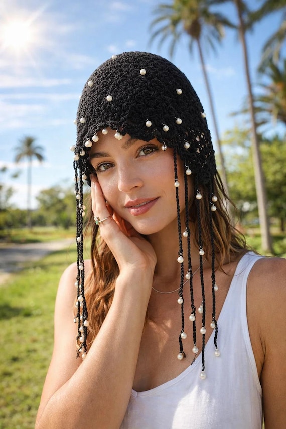 Handmade Crochet Pearl Tassel Hat – Bohemian Ethnic Cap - Etsy