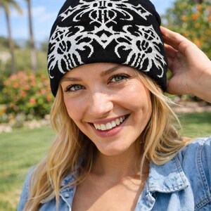 Handmade Cross Jacquard Knit Brimless Cap, Streetwear Beanie - Etsy