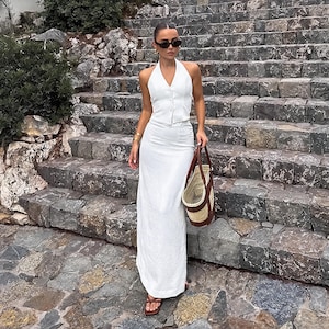 Satin White Halter Dress - Etsy