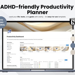 Dashboard di produttività adatta a persone con ADHD / Modello di nozione digitale per abitudini, piano settimanale, obiettivi e gestore delle attività