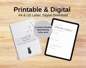 Gratitude Journal Printable, Black cat Cover, Daily & Weekly Reflection Pages, Instant Download PDF
