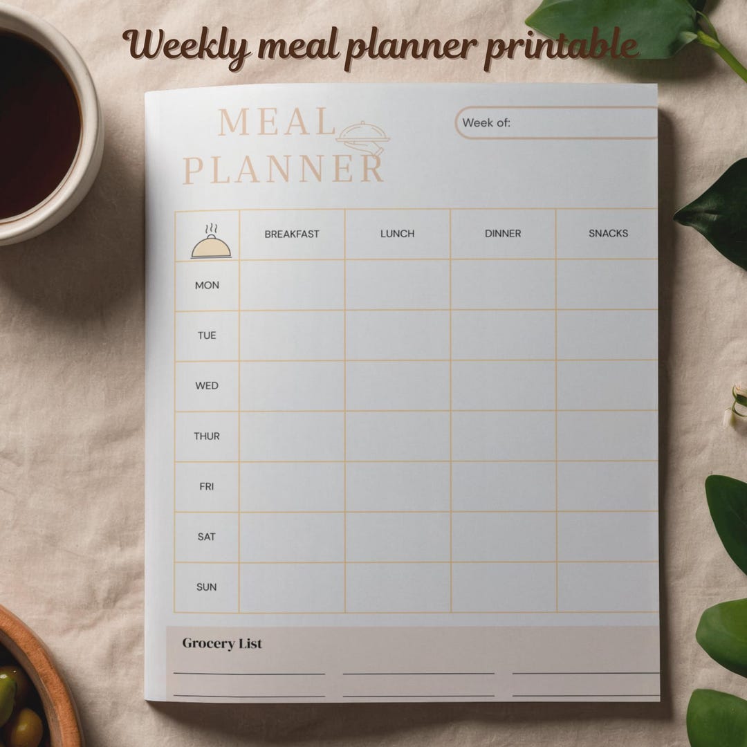 Minimalist Weekly Meal Planner Printable, Grocery List, A4 US Letter ...