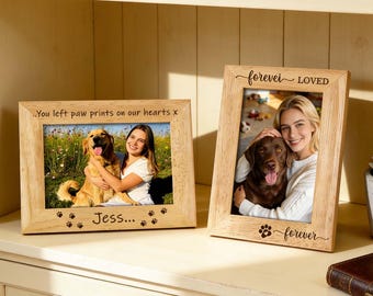 Marcos de fotos de mascotas personalizados de madera natural, regalos personalizados de madera maciza tallada / se puede imprimir su logotipo.