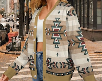 Pull cardigan fait sur mesure pour femme avec motif navajo amérindien