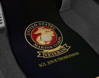 Tapis de sol sur mesure USMC Marine Corp Veteran 4 (PCS) monogramme voiture camion