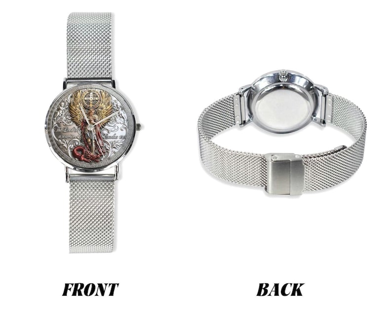 Men's Custom Made 3D St. Michael 40MM All Stainless Steel Monogram Quartz Watch