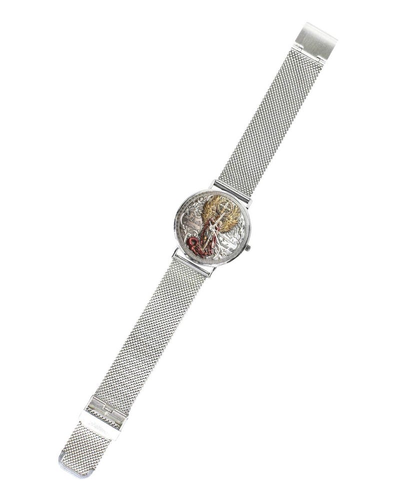 Men's Custom Made 3D St. Michael 40MM All Stainless Steel Monogram Quartz Watch