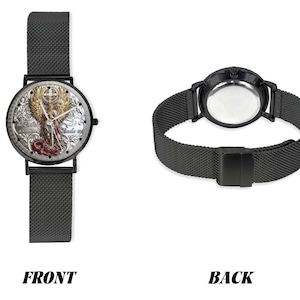 Men's Custom Made 3D St. Michael 40MM All Stainless Steel Monogram Quartz Watch