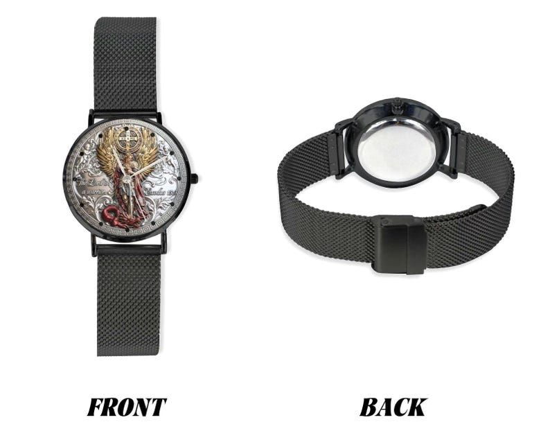 Men's Custom Made 3D St. Michael 40MM All Stainless Steel Monogram Quartz Watch