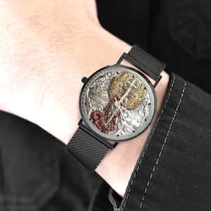 Men's Custom Made 3D St. Michael 40MM All Stainless Steel Monogram Quartz Watch