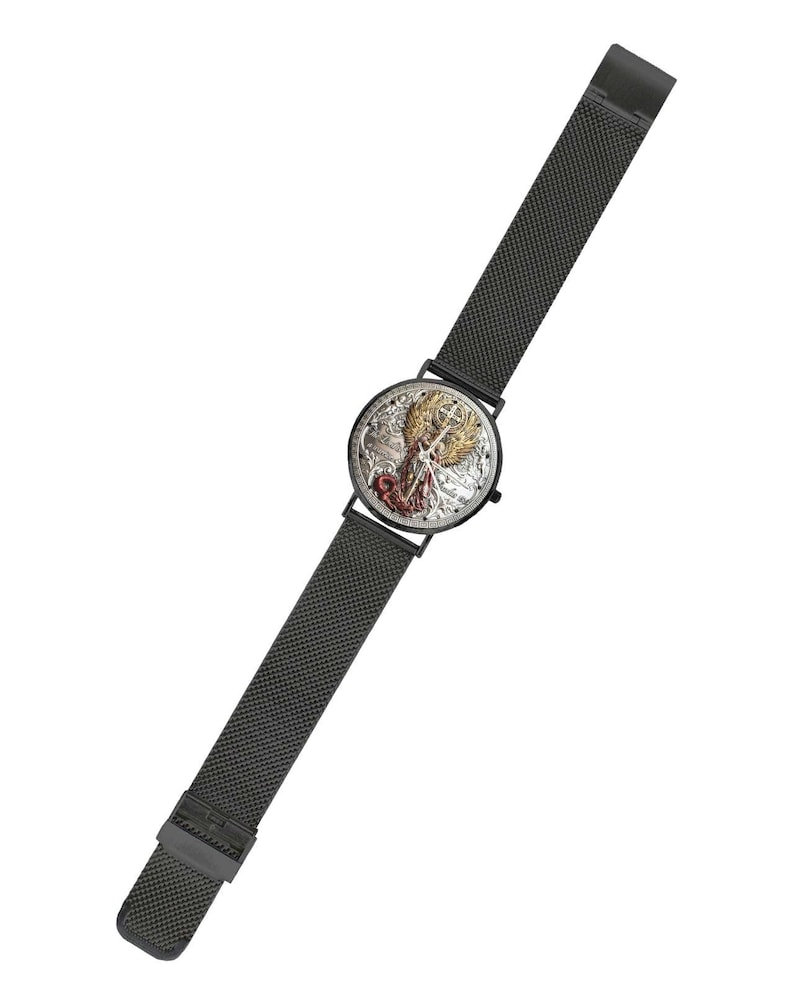 Men's Custom Made 3D St. Michael 40MM All Stainless Steel Monogram Quartz Watch