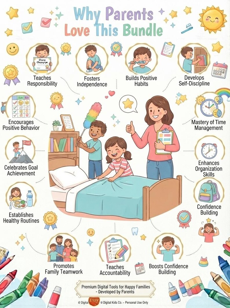 Kids Chore Chart Bundle | Daily Routine, Responsibility, Behavior ...