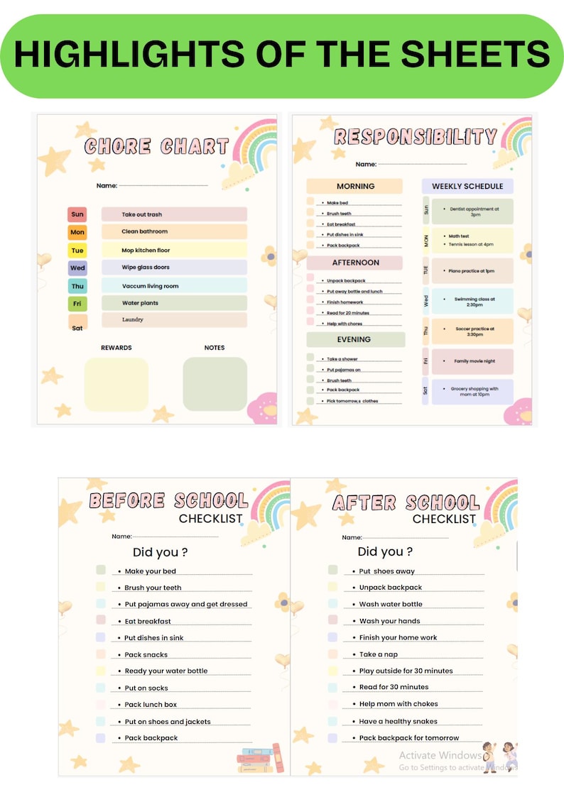 Kids Chore Chart Bundle | Daily Routine, Responsibility, Behavior ...