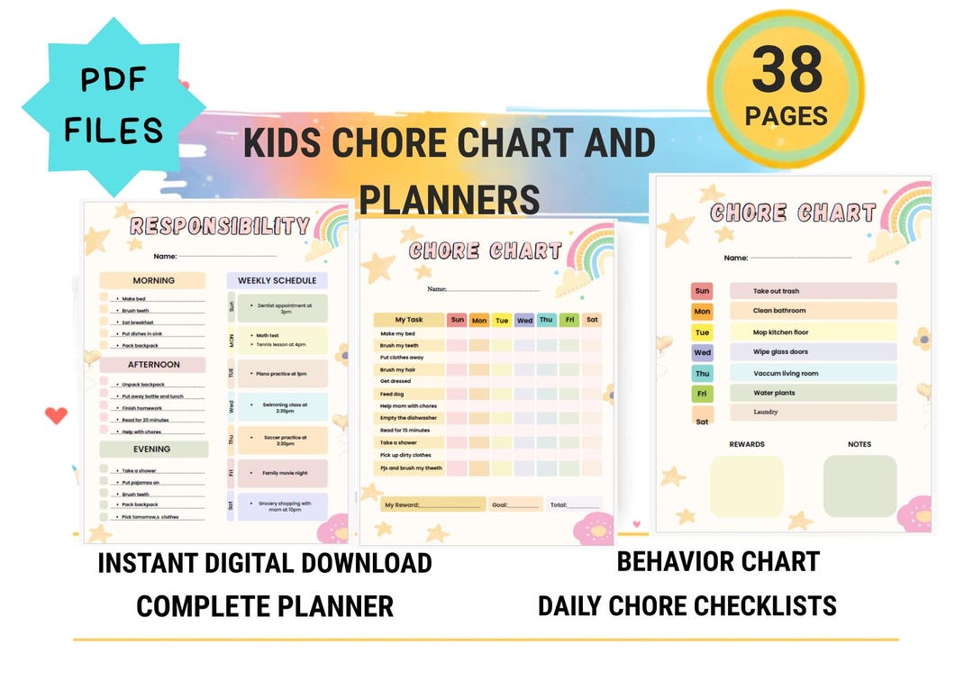 Kids Chore Chart Bundle | Daily Routine, Responsibility, Behavior ...