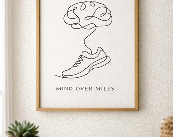 Mind Over Miles Running Print | Minimalist Fitness Motivation Wall Art