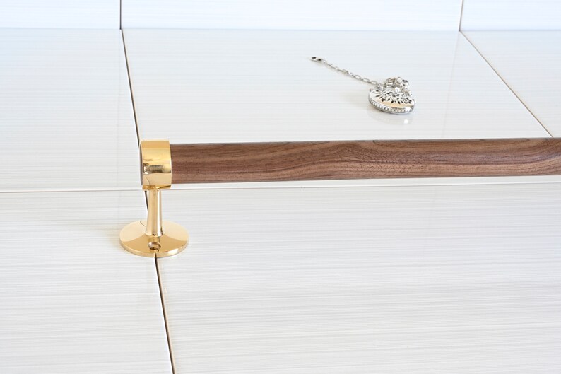 Towel Bar Polished Brass and Natural Walnut Towel Holder