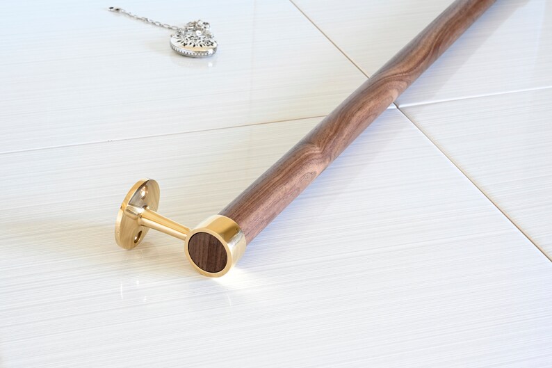 Towel Bar Polished Brass and Natural Walnut Towel Holder