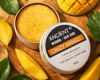 Crazy Mango Solid Schampo Bar 60g | Miljövänlig hårvård | Zero Waste-schampo | För friskt, glansigt hår | Resvänlig