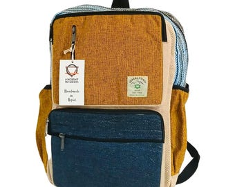 Large Hemp Backpack – Turquoise with Turmeric