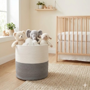 Large Cotton Rope Basket, Woven Storage Bin, Laundry Basket, Toy Organizer, Jute Basket, Neutral Boho Home Decor