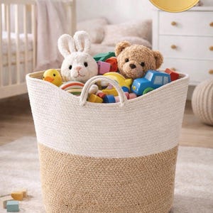 Toy Storage Basket with Handles, Woven Cotton Rope Organizer for Kids Room, Nursery Storage Bin, Keep Toys Organized, FREE SHIPPING EUROPE