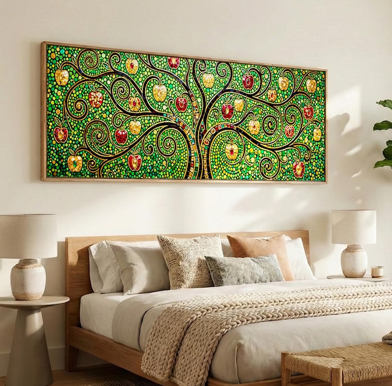 Gustav Klimt Tree of Life Mosaic Wall Art, Panoramic Stained Glass ...