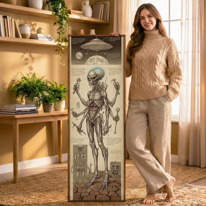 Alien Anatomy Print, Da Vinci Sci-fi Art, Steampunk Canvas Decor (1:3 ...