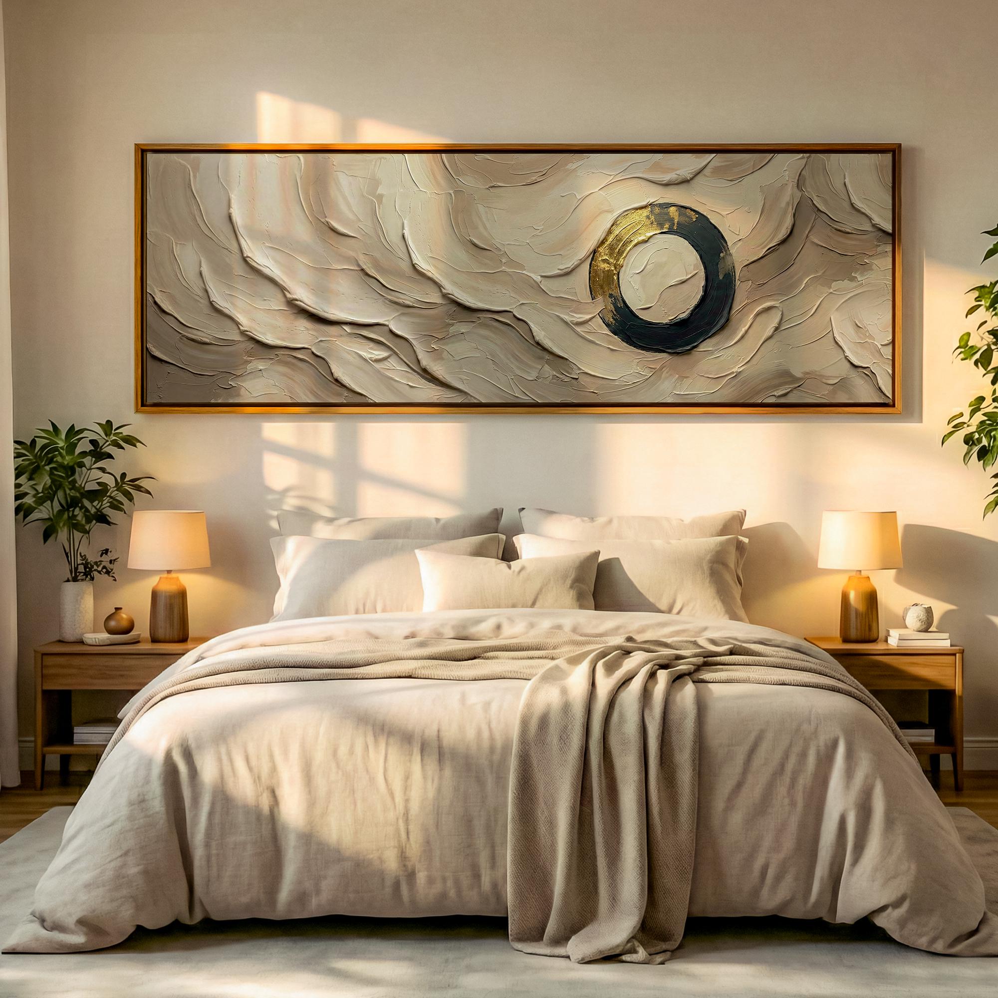 Japandi Framed Wall Art | Neutral Abstract Enso Circle Print, Gold ...